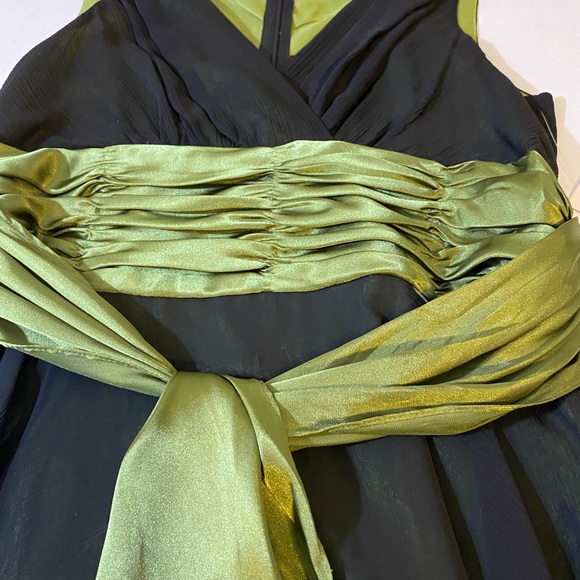 Black London Times With Satin Trim and Sash. Lined, Flared Skirt. Size 14 NWT. - Picture 2 of 6